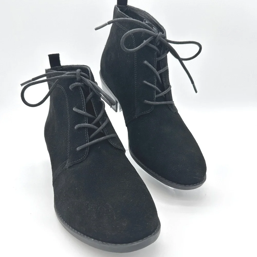 Vionic Andi Black Suede Lace Up‎ Ankle Booties Women's Size 7.5